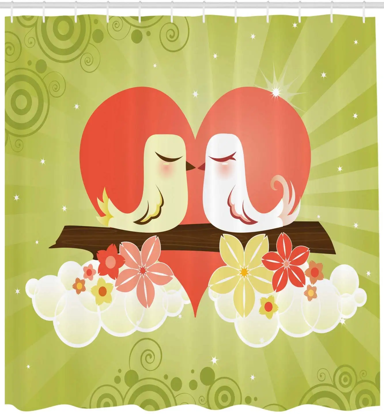 Занавеска для поцелуя и душа с милым иллюстрацией птички на ветке цветочными