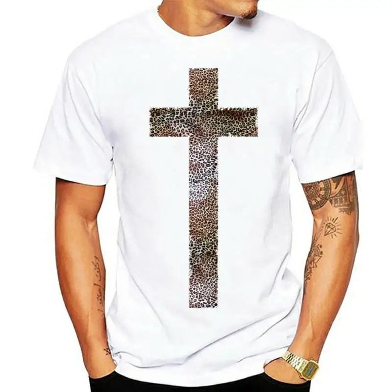 

Черная Мужская футболка с перекрестным принтом, хипстерская футболка с леопардовым принтом, религия, Топ SWAG