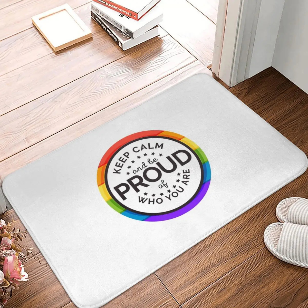 

Keep Calm Be Proud Of Who You Are Rainbow Doormat Carpet Mat Rug Polyester PVC Non-Slip Floor Decor Bath Bathroom Kitchen