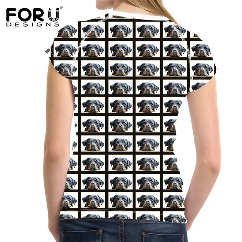 

FORUDESIGNS Brand Clothes Woman Summer T Shirts Cute Dog Tottweiler Print Woman's O Neck T-shirts Breathable Short Tee Plus Size