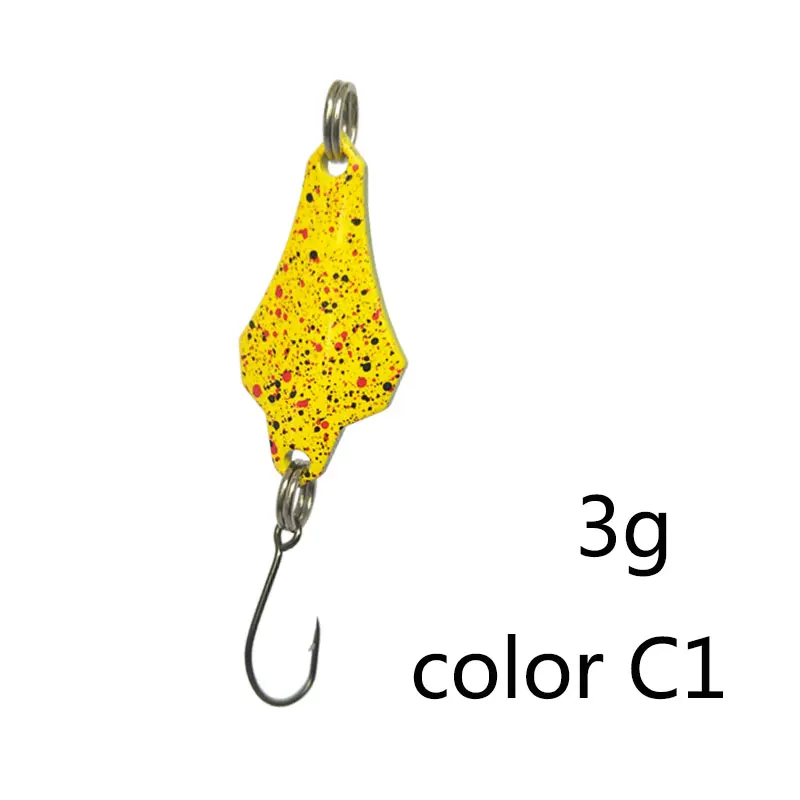 Hexakill 1 шт. 1,4g/1,8g/2,2g/2,8g/3g/3,3 гр катушка для ловли металл красочные блесны металлическая блесна приманка мини-приманка для ловли форели одинарный крючок - Цвет: C1
