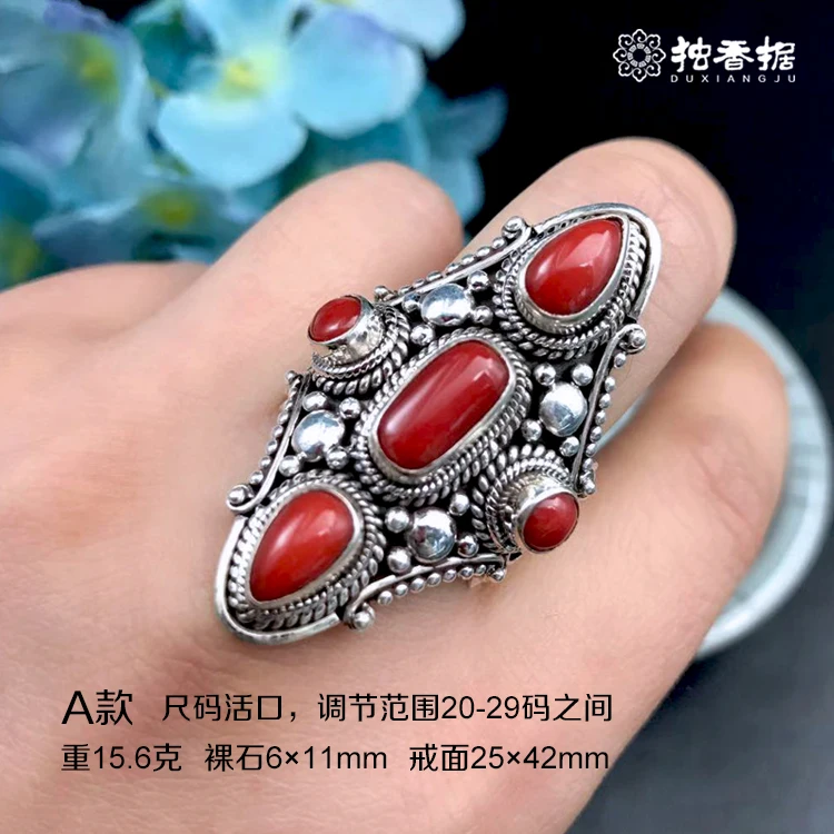 

High-End Nepal Handmade 925 Silver Vintage Ring Natural Organic Gemstone Tibetan Jewelry Female R55