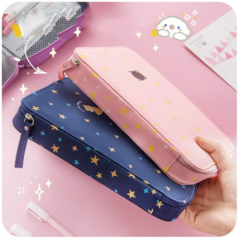 

Cartoon Cat Art Pen Pencil Case Large Capacity Makeup Brush Pen Boxes Korean Stationery Office School Supplies Pouch Girls Gift