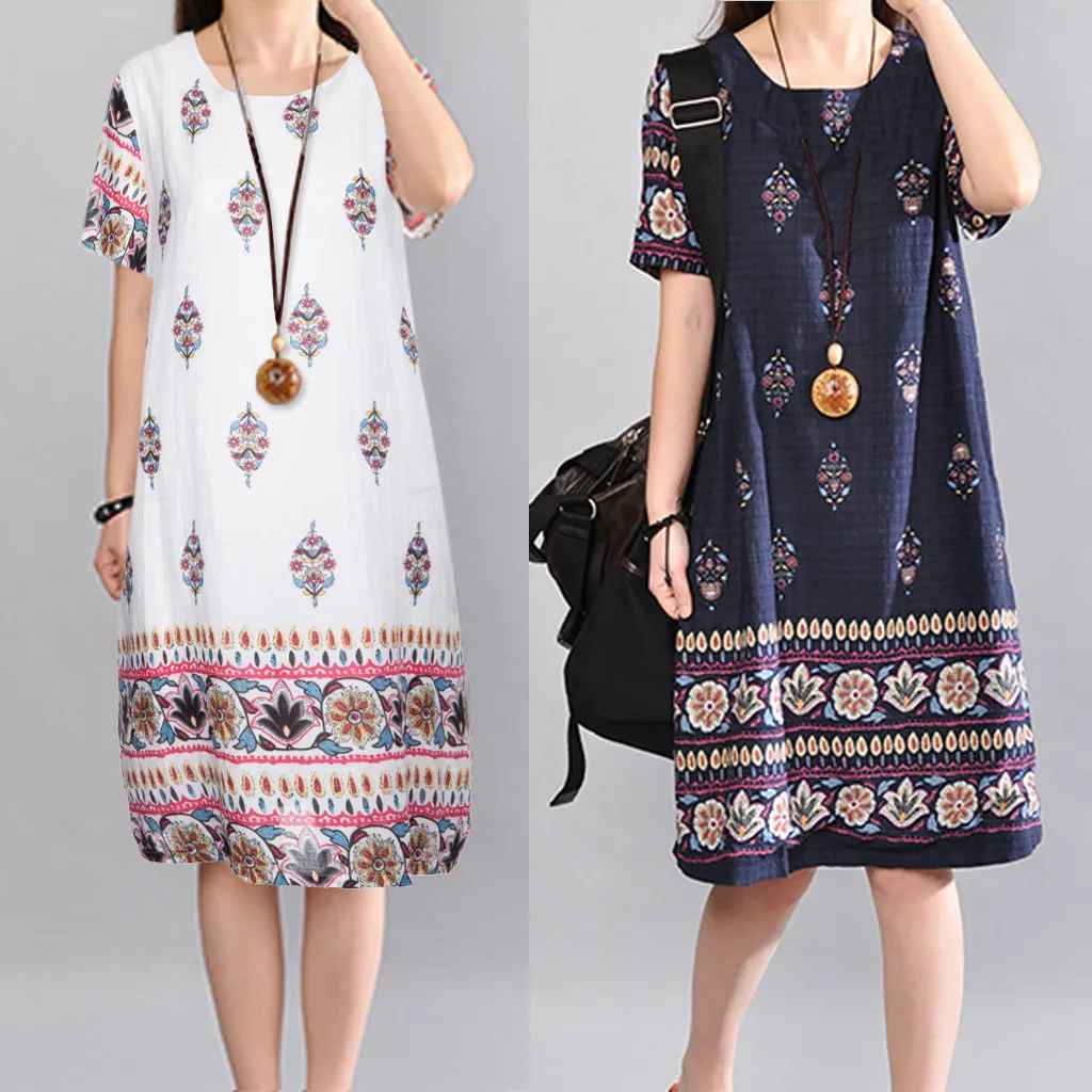 2020 New Fashion large size summer dress female Korean mid-length round neck short sleeve for women платье женское#A3 | Женская