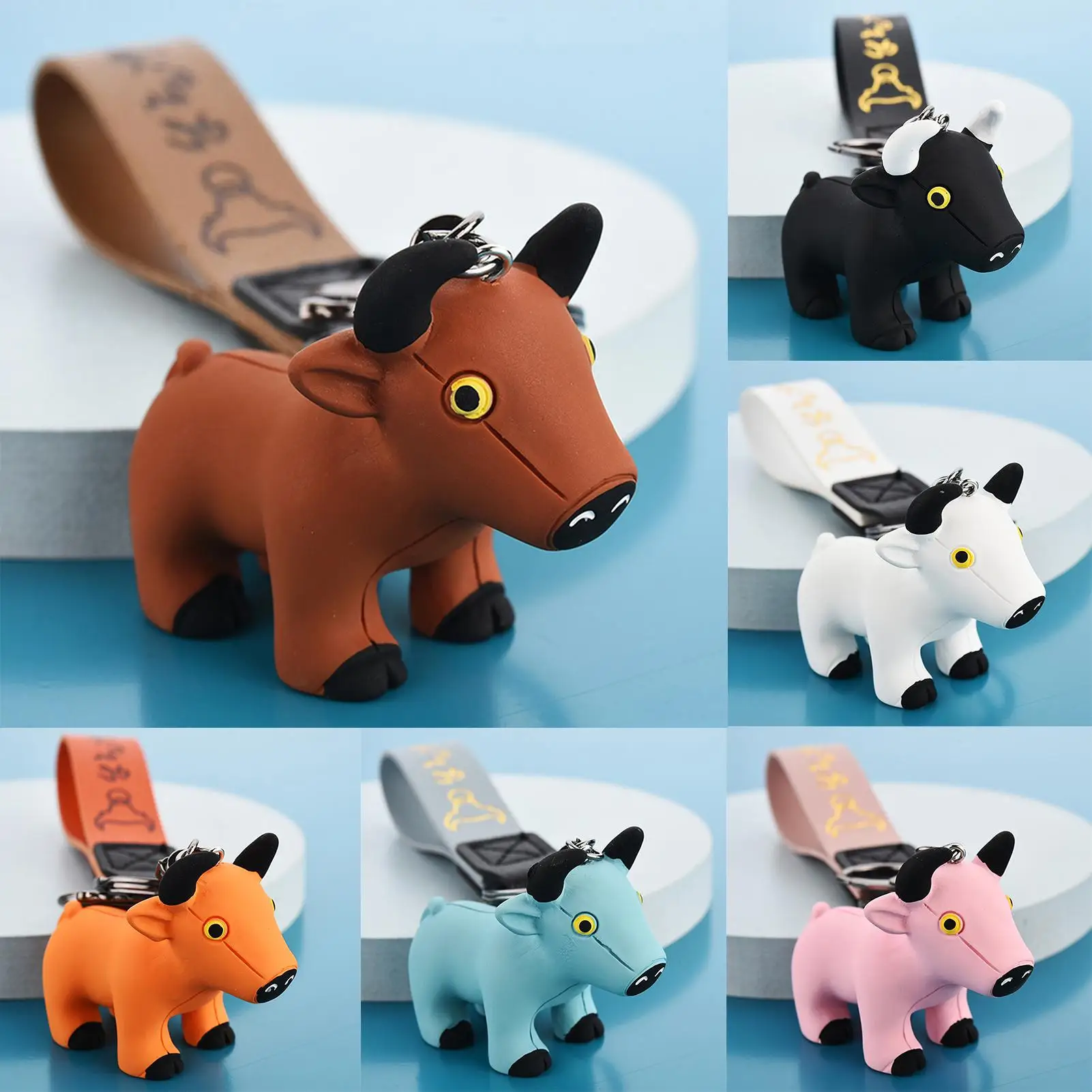 Твердые Цвет с изображением коровы крупный рогатый скот брелок талисман для
