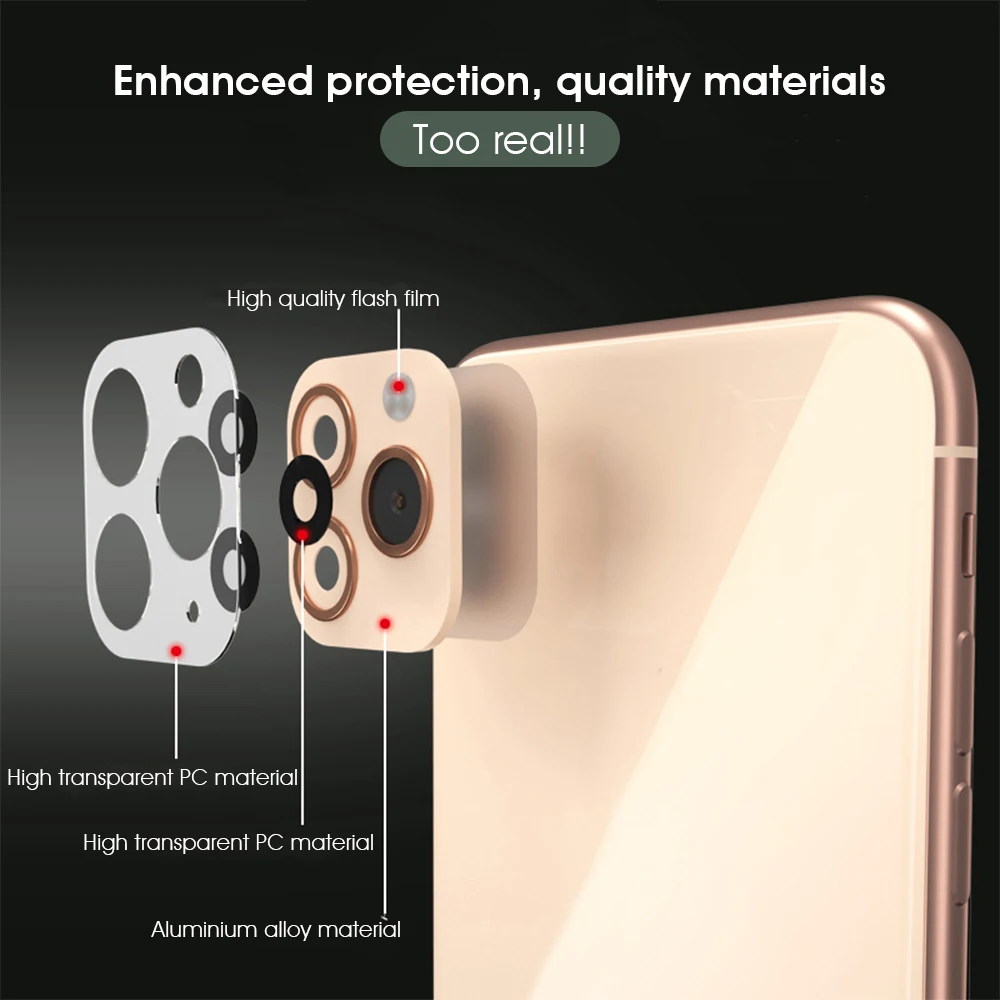 Защита объектива камеры с точным отверстием для iPhone X XS MAX XR изменение секунд 11 Pro 3D