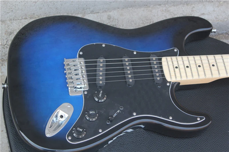 

Factory store blue body black pickguard maple neck fretboard ST 6 strings electric guitar guitarra