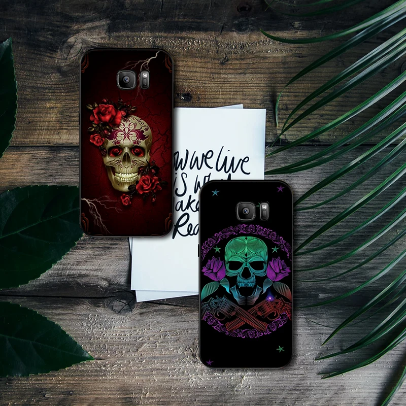 Art rose skull Soft Silicone Phone Case For Samsung S6 S7 Edge S8 S9 S10 PLUS NOTE 8 9 M10 20 30 Back Cover | Мобильные телефоны и
