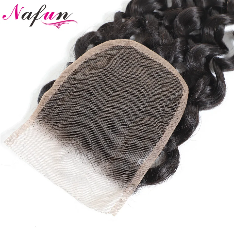 Nafun Water Wave Lace Closure Peruvian Human Hair 4x4 Free/Middle/Three Part Non Remy Swiss | Шиньоны и парики