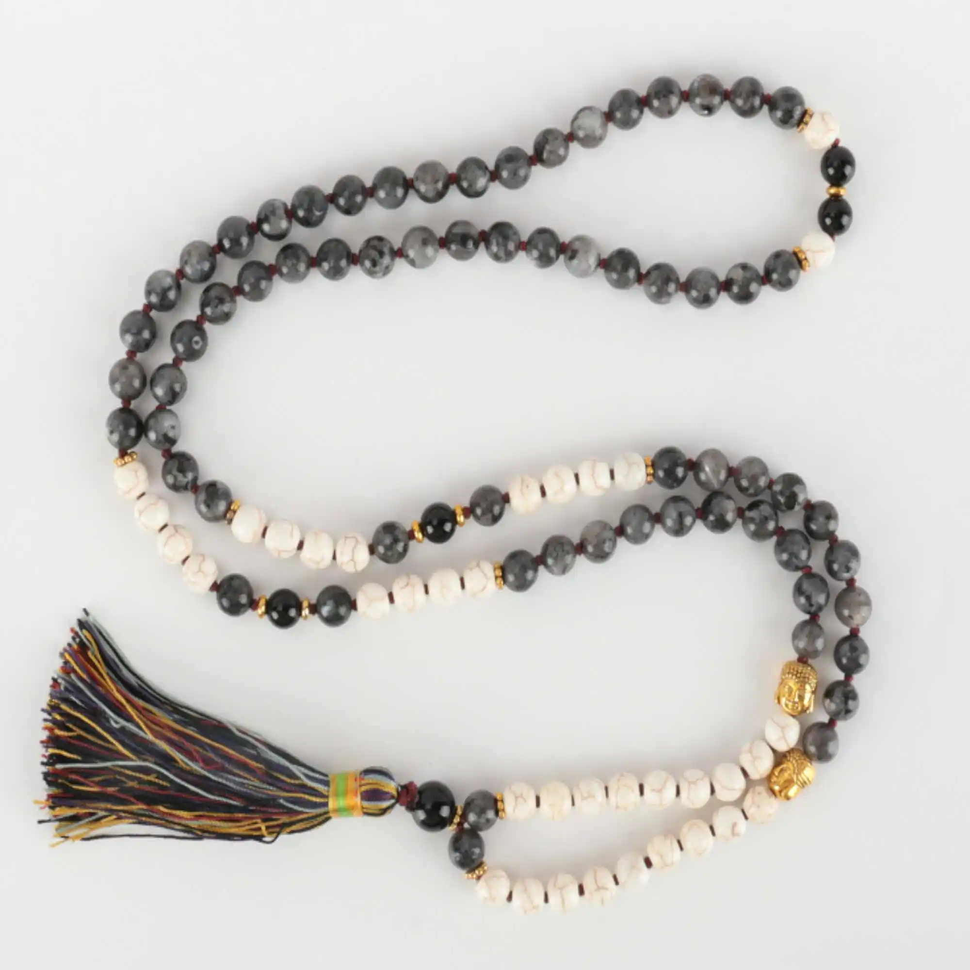 

8mm Fashion Snow stone white Turquoise gold Buddha head bracelet Chic Gift Bohemia Relief Pray Emotional Energy Beaded