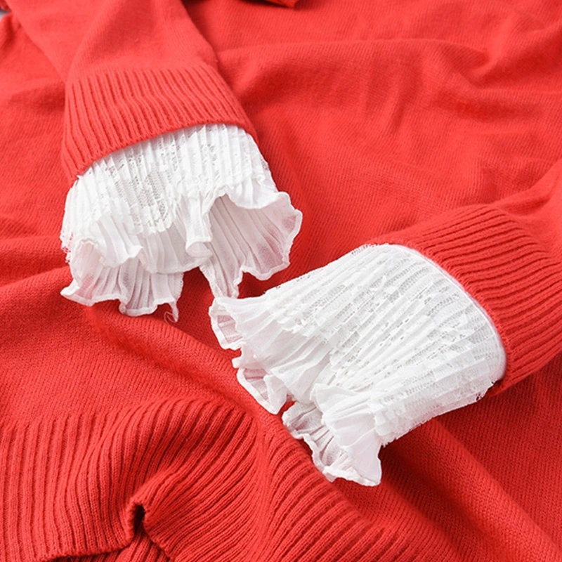Women Winter Double Layer Horn Cuffs Bracelet Hollow Out Floral Lace Wrinkled Ruffled Fake Sleeves Detachable |