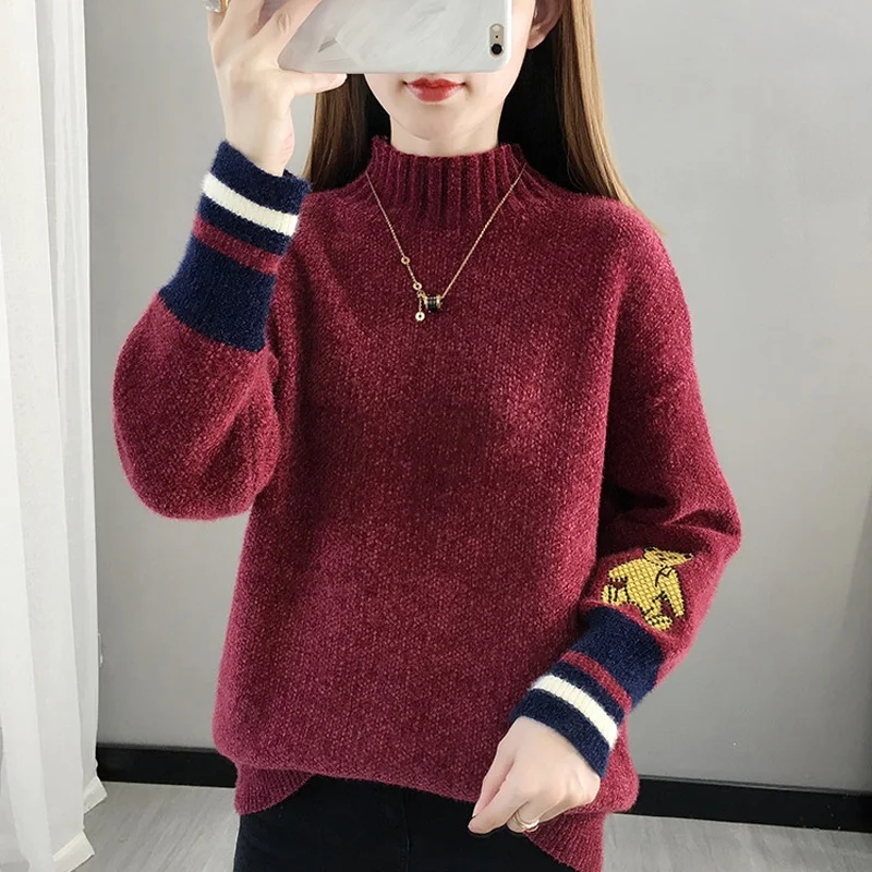 

Pullover Women Sweaters Loose Knitted Bear Embroidery Christmas Sweater Winter 2020 Women's Jumper