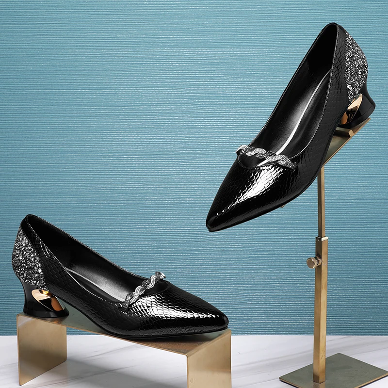 

Bling design natural genuine leather high heels office work shoes women high heel shoes women heels shoes size 34-42