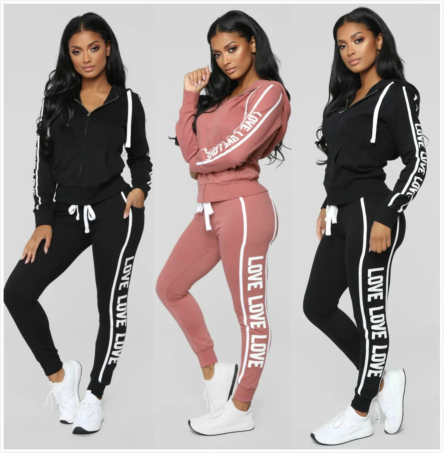 

Two Piece Set Sweatsuits Set Women Hoddies Tracksuit Top and Pant Print Letter Hooded Sportswear Female Sweatshirt Autumn Winter