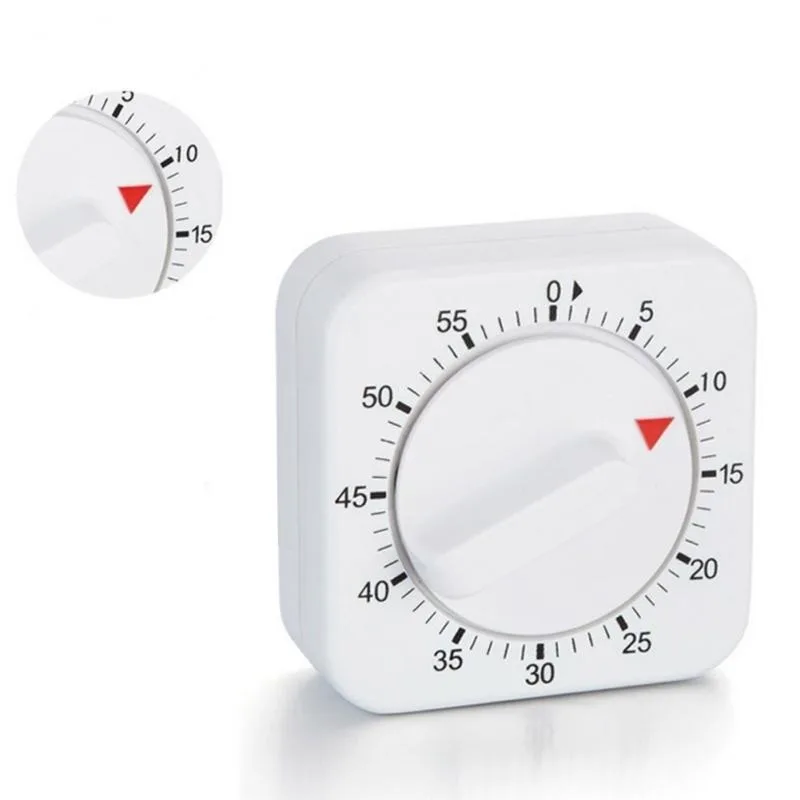 

60 Minutes Kitchen Timer Count Down Alarm Reminder White Square Shape Mechanical Timer for Kitchen Food Preparation
