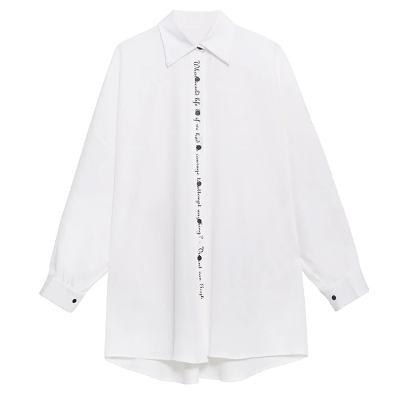 

[EAM] Women Black Big Size Printing Blouse New Lapel Long Sleeve Loose Fit Shirt Fashion Tide Spring Autumn 2021 1DD6554
