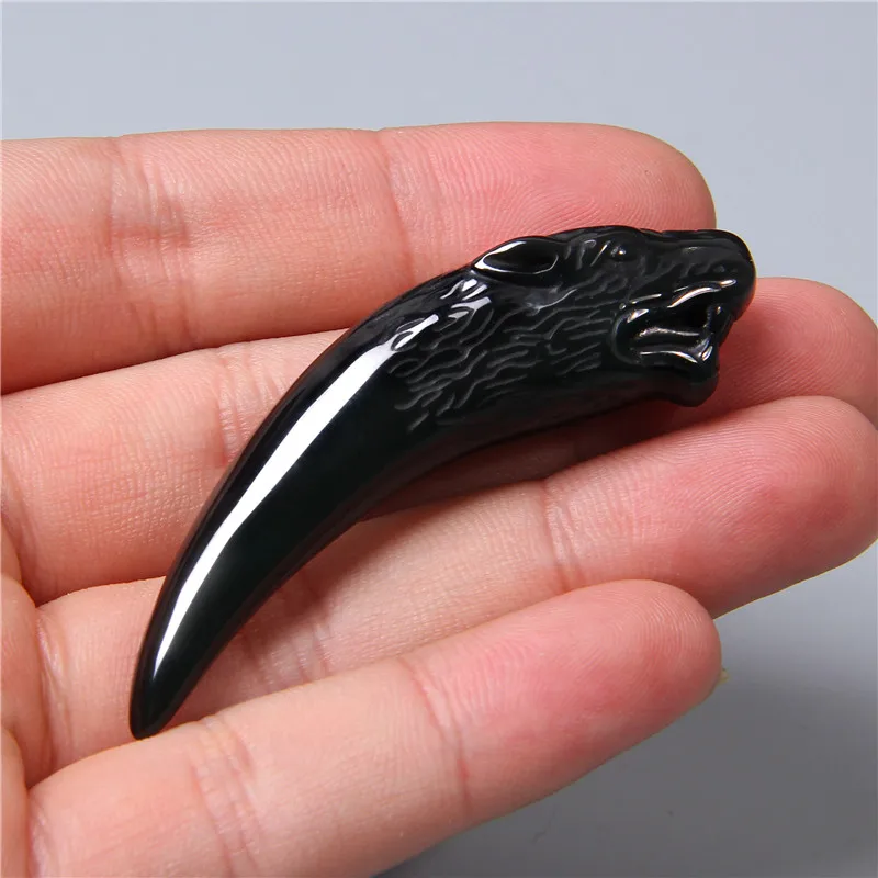 Скульптура подвеска в форме головы леопарда натуральный черный обсидиановый