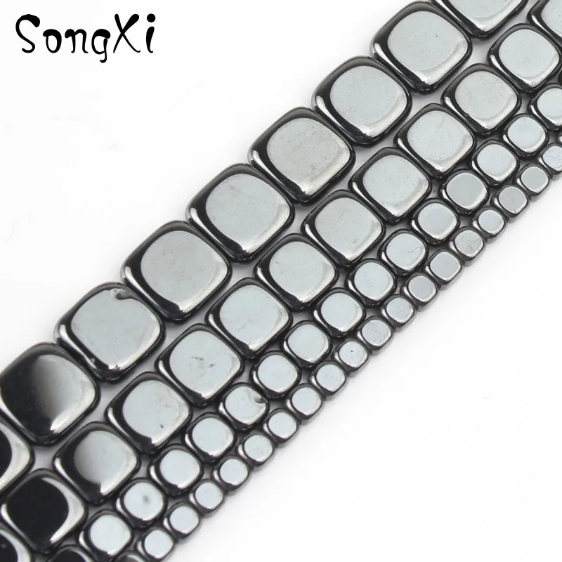 Бусины из натурального камня черного гематита квадратной формы