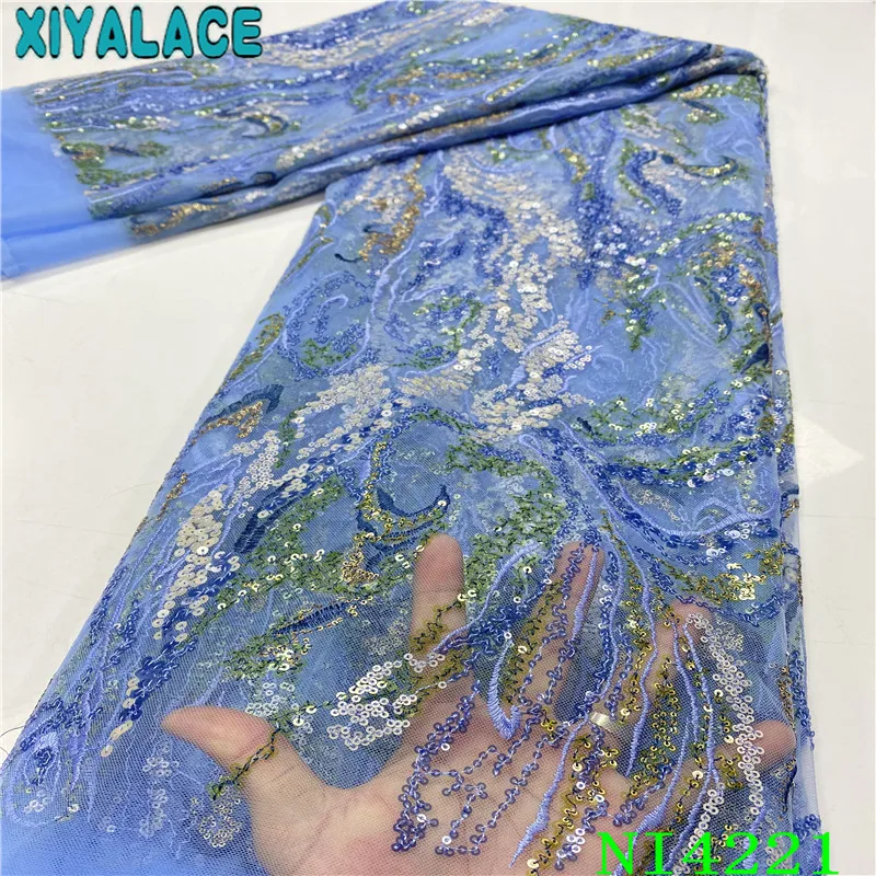 

Latest Sequin Lace Tulle African Lace Fabric High Quality French Net Lace with Colorful Sequence for Dress KSNI4221