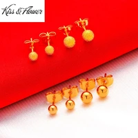 kissflower er11 fine jewelry wholesale fashion woman girl birthday wedding gift ball 45mm anti allergic 24kt gold stud earring