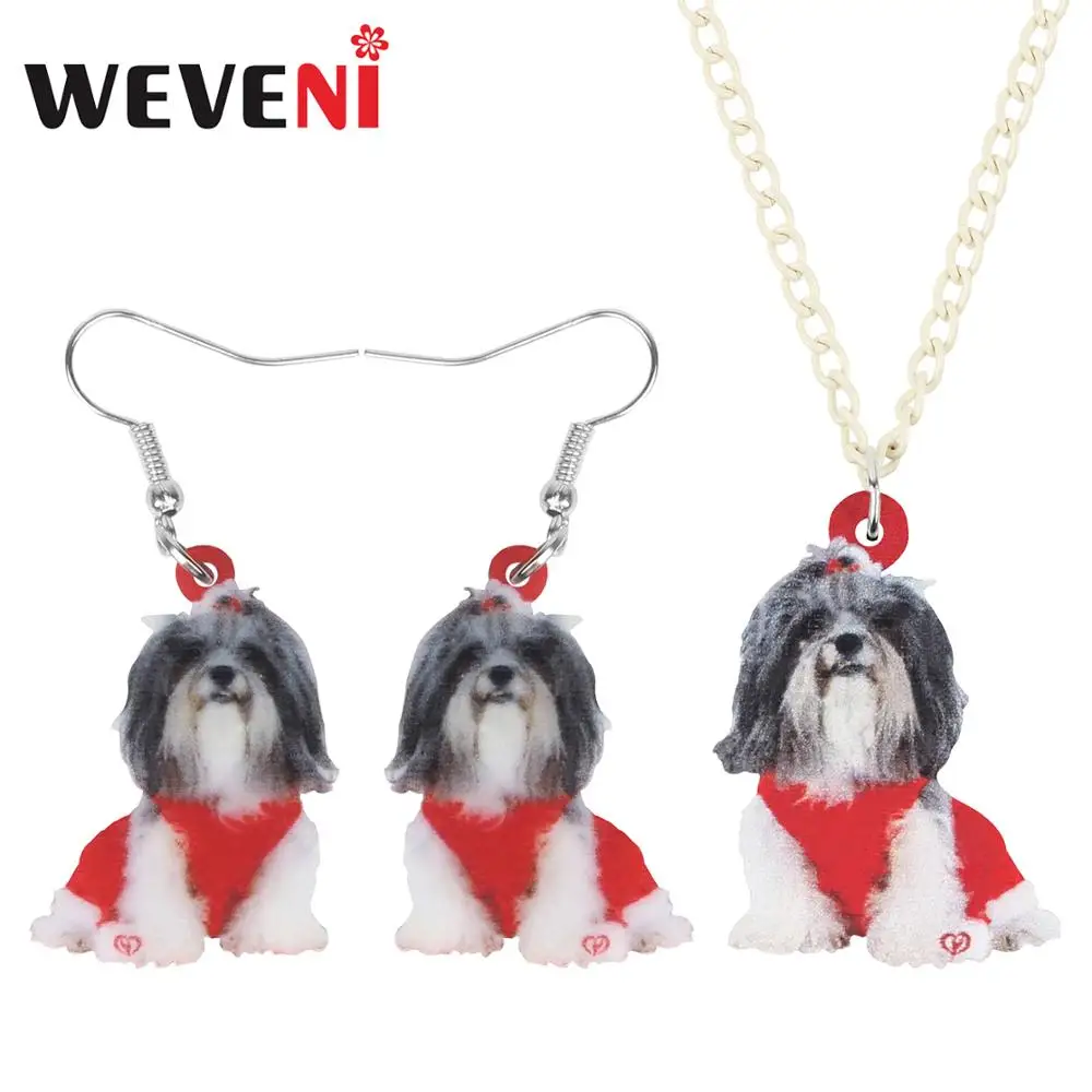WEVENI Акрил Рождество Shih Tzu украшение для собаки набор ожерелье серьги животное
