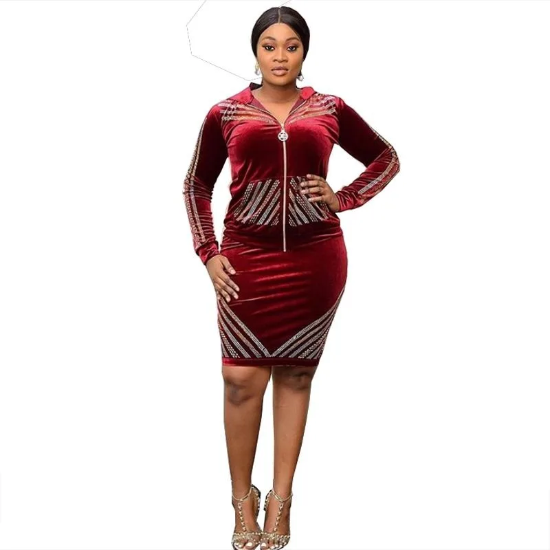 Женские комплекты из 2 предметов осенне зимние Бархатные Дашики африканские двух с длинным рукавом топ и