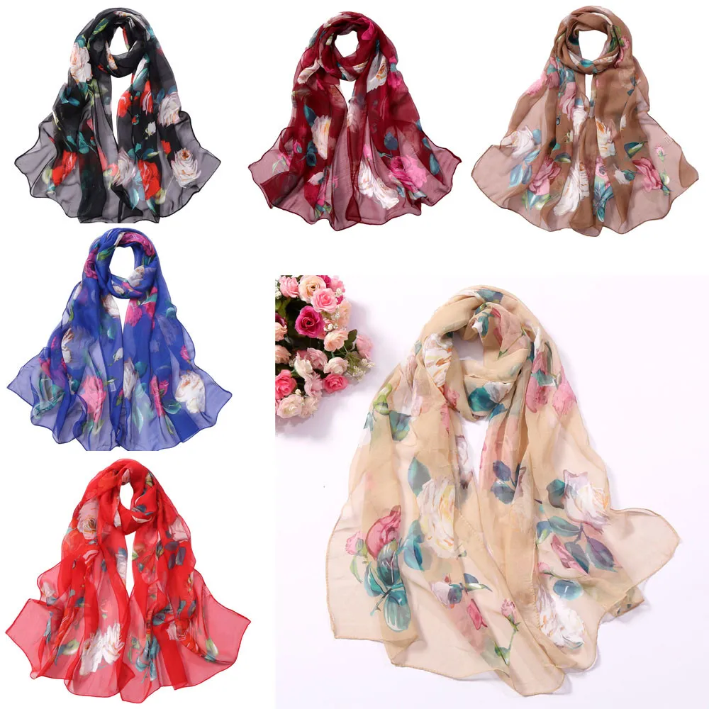 

Newest Fashion Women Muslim Head Scarf Roses Scarves 2021 Printing Long Soft Wrap Scarf Silk Shawl Scarves Plaid Echarpe Femme