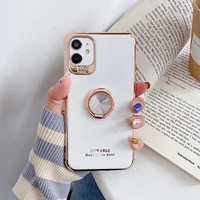 luxury ring bracket plating silicone phone case for iphone 13 12 11 pro xs max xr x 8 7 plus ultra thin magnetic holder cover