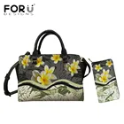 FORUDESIGNSРоскошная Кожаная Сумка-тоут для женщин, гавайская сумка с принтом листьев, женская брендовая дизайнерская сумочка, портфель
