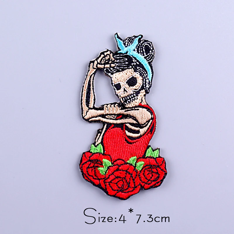 

Skeleton Patch Embroidered Patches For Clothing Jacket DIY Punk Patch Iron On Patches On Clothes Skull Stripe Sewing Applique