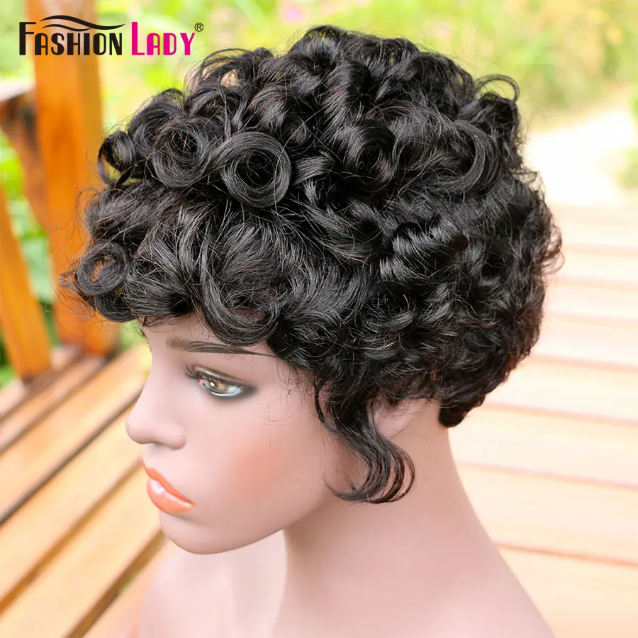 Дешевые Короткие парики из человеческих волос короткая стрижка для черный Для