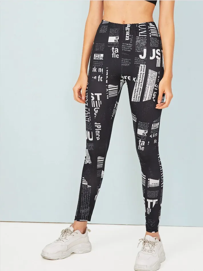 Модные эластичные женские штаны для йоги с надписью леггинсы коррекции