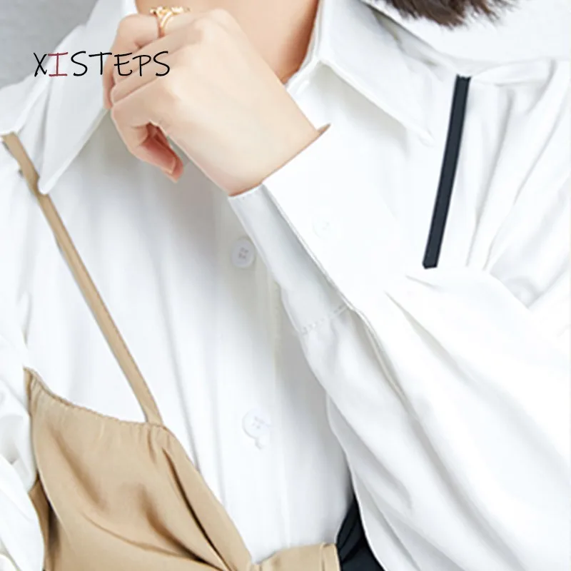 Fake 2 Pieces Women Bow Blouses High Street Female White Shirts Fashion Ladies Office Wear Tops 2021 Spring Designer Clothes