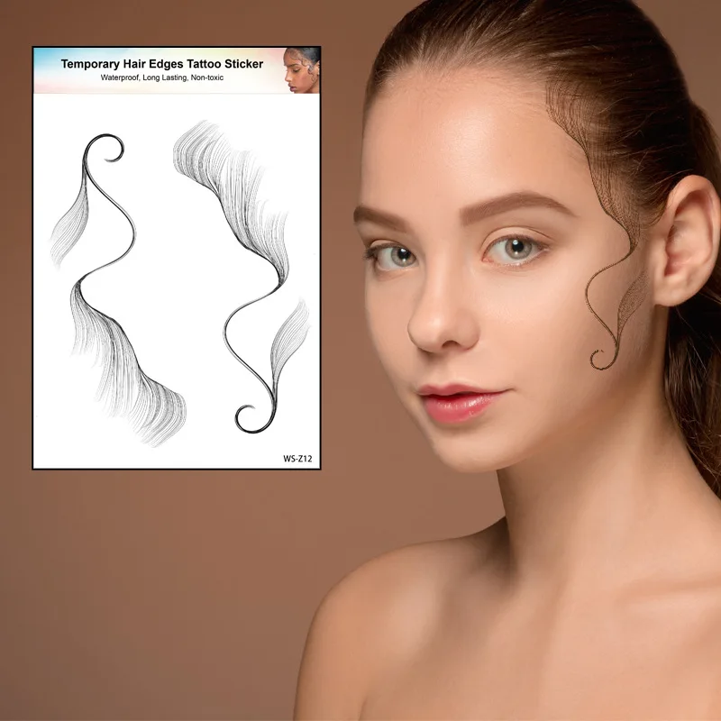 

18 Styles Hair Edges Tattoo Sticker Baby Hair Pony Tail Styles Temporary Sticker Template Sleek Edges Bangs Tattoo Sticker