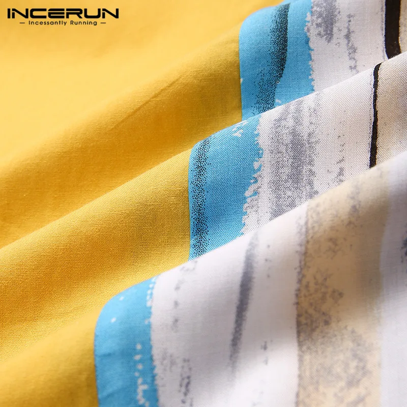 INCERUN Men Fashion Striped Patchwork Shirts Casual Short Sleeve Lapel Printed Shirt Summer Loose Holiday Hawaiian Camisa S-3XL7 | Мужская