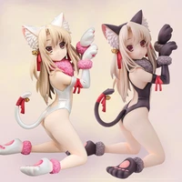 15cm anime fatekaleid liner illya action figure bells bowknot cat tail loli soft base black and white cat pvc model doll toys