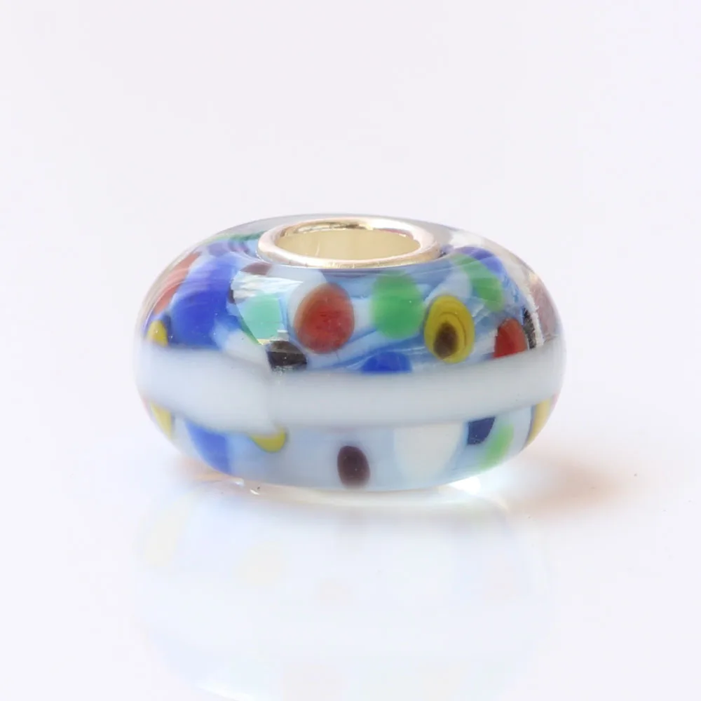 Многоцветная стеклянная бусина в горошек с твердой пробкой из стерлингового