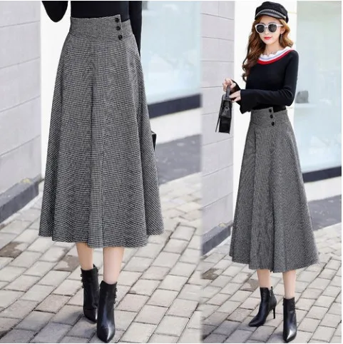 Шерстяная Юбка 2020 осень зима элегантная офисная Дамская винтажная