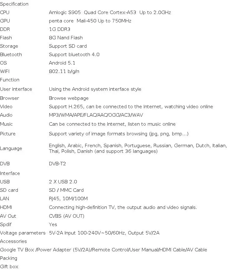 DVB T2 Android TV BOX двойной режим DVB-T2 приемник ТВ-приставка OS Aandroid 5,1 Amlogic S905 четырехъядерный DVB T2 4K дисплей H.265