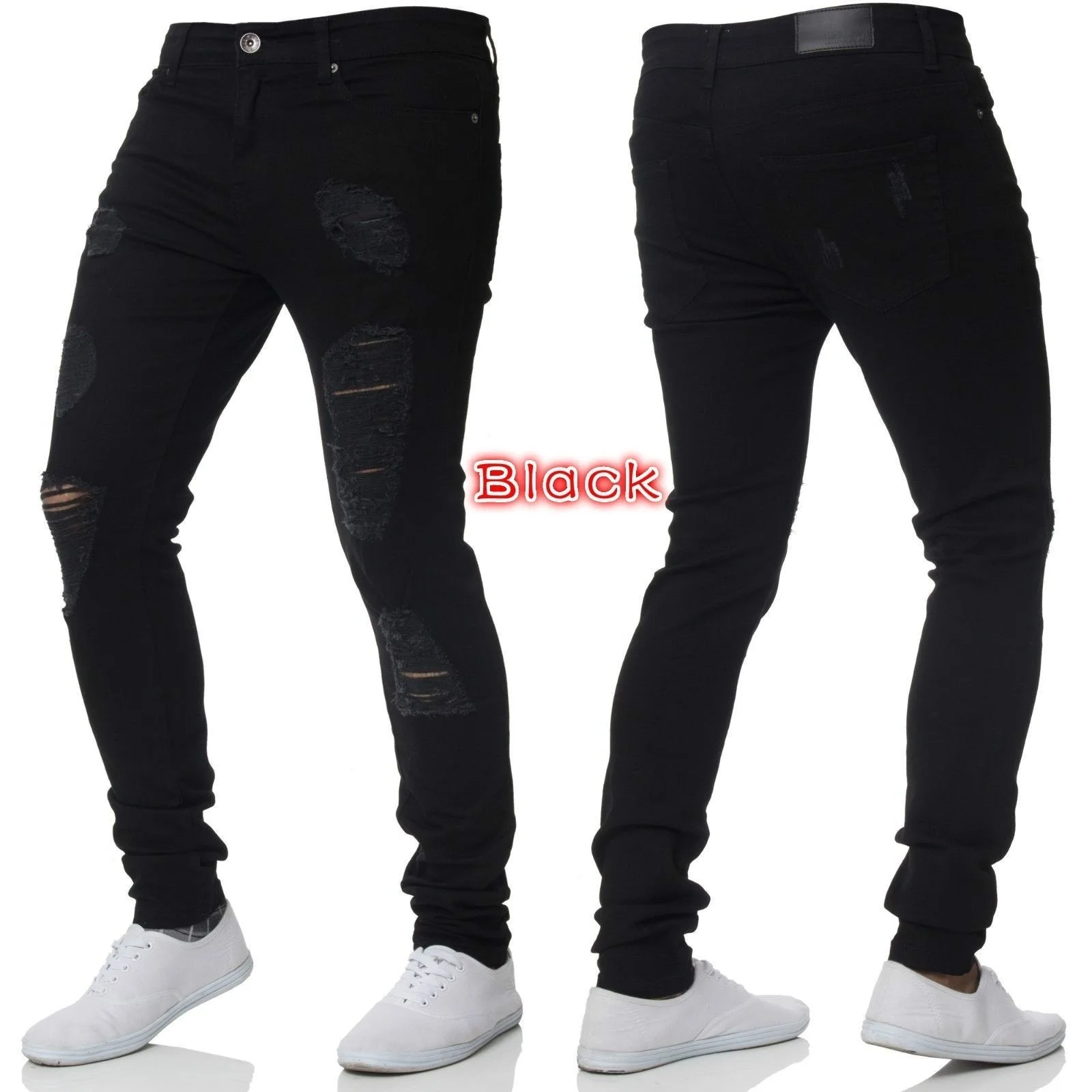 

2021 Brand Designer Slim Fit Washed Jeans Street Mens Distressed Denim Hip Hop Jeans Pure Color Knee Holes Ripped Jeans Men