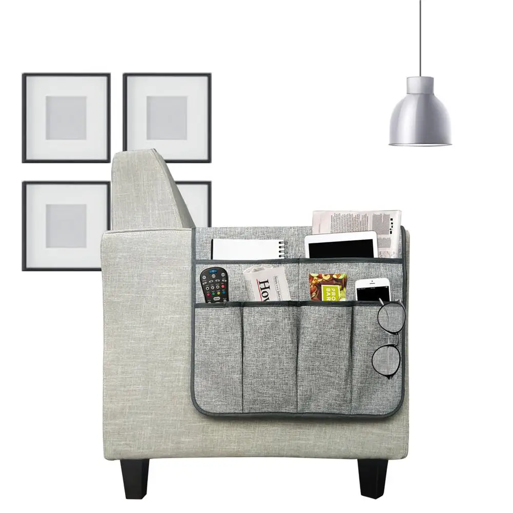

Linen Sofa Chair Recliner Armrest Organizer With 6 Pockets Remote Control Phones Holder Magazine Rack Sofa Armrest Storage Bag