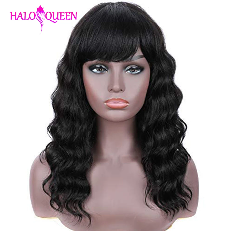 Парик из человеческих волос HALOQUEEN с челкой парики неповрежденных полностью