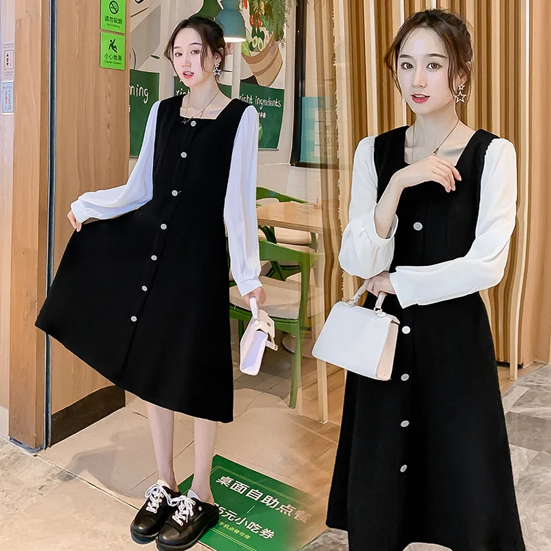 

Платье для беременных женщин для грудного вскармливания Осенняя модная одежда для послеродового периода для кормящих мам лоскутное платье...