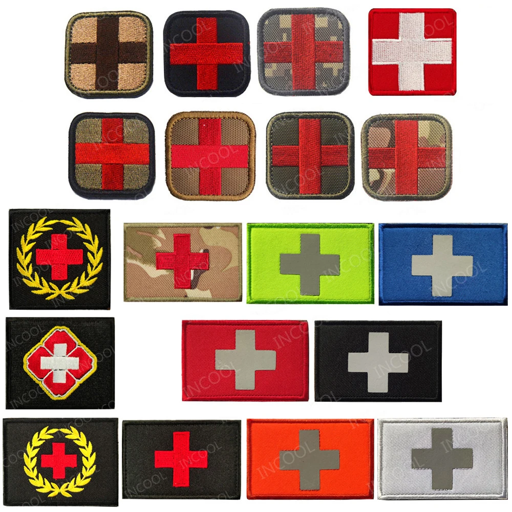 Medic Red Cross First Aid Embroidered Patches EMT Reflective Tactical Military Medical Rescue Paramedic Embroidery Badges