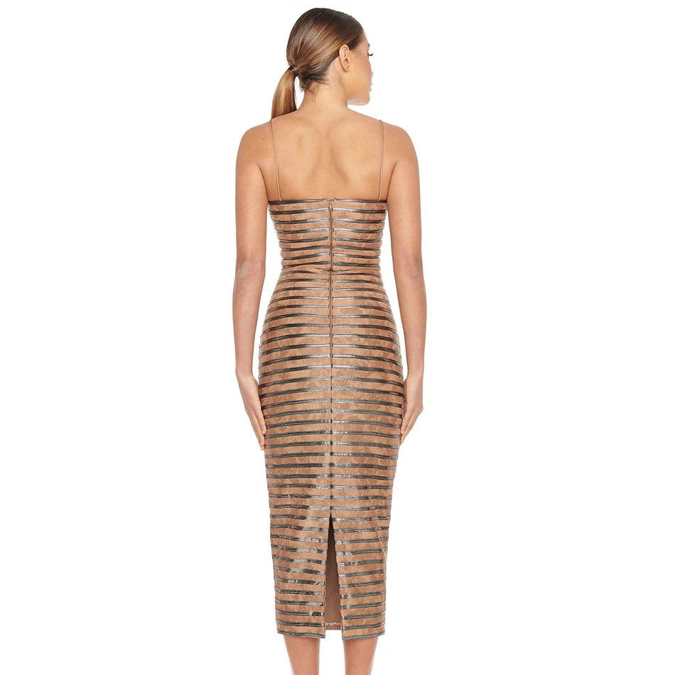 

2021 New Women'S Sexy Oblique Hip Sleeveless Spaghetti Straps Striped Retro Tight Dress Fashion Party Club Ladies Dress