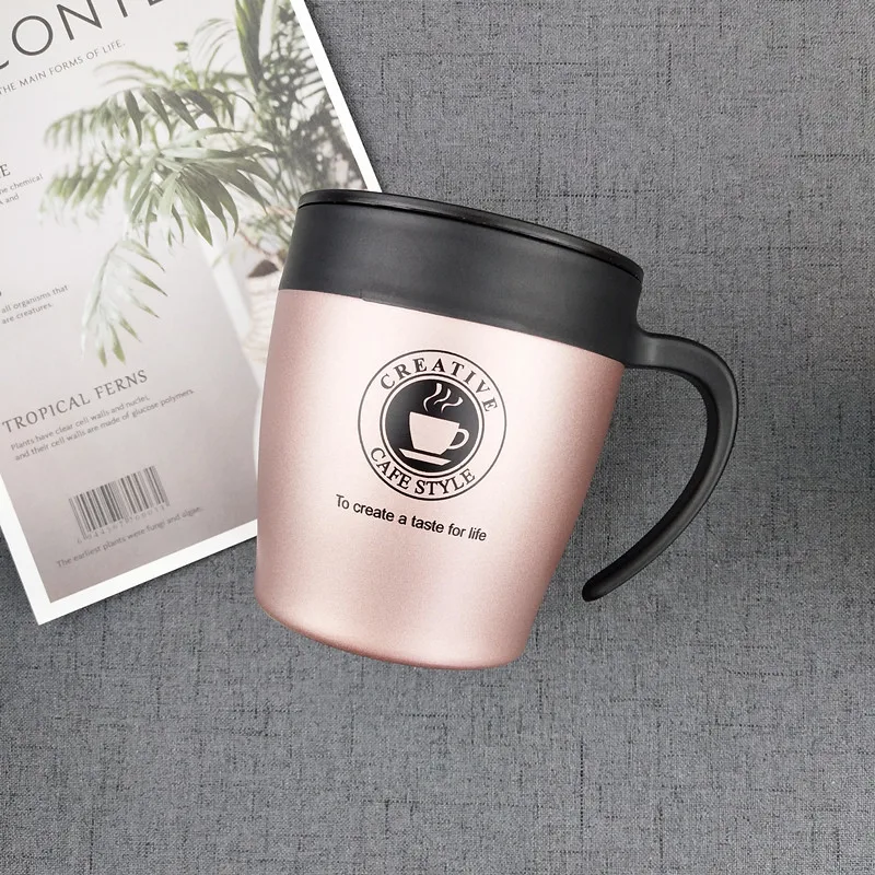 Bpa-Free, 330 мл, двухслойная кружка для кофе и чая, 304, нержавеющая сталь, термос, чашка, используется в офисе, семейная, вакуумная Ручка, кружка с ложкой - Цвет: copper