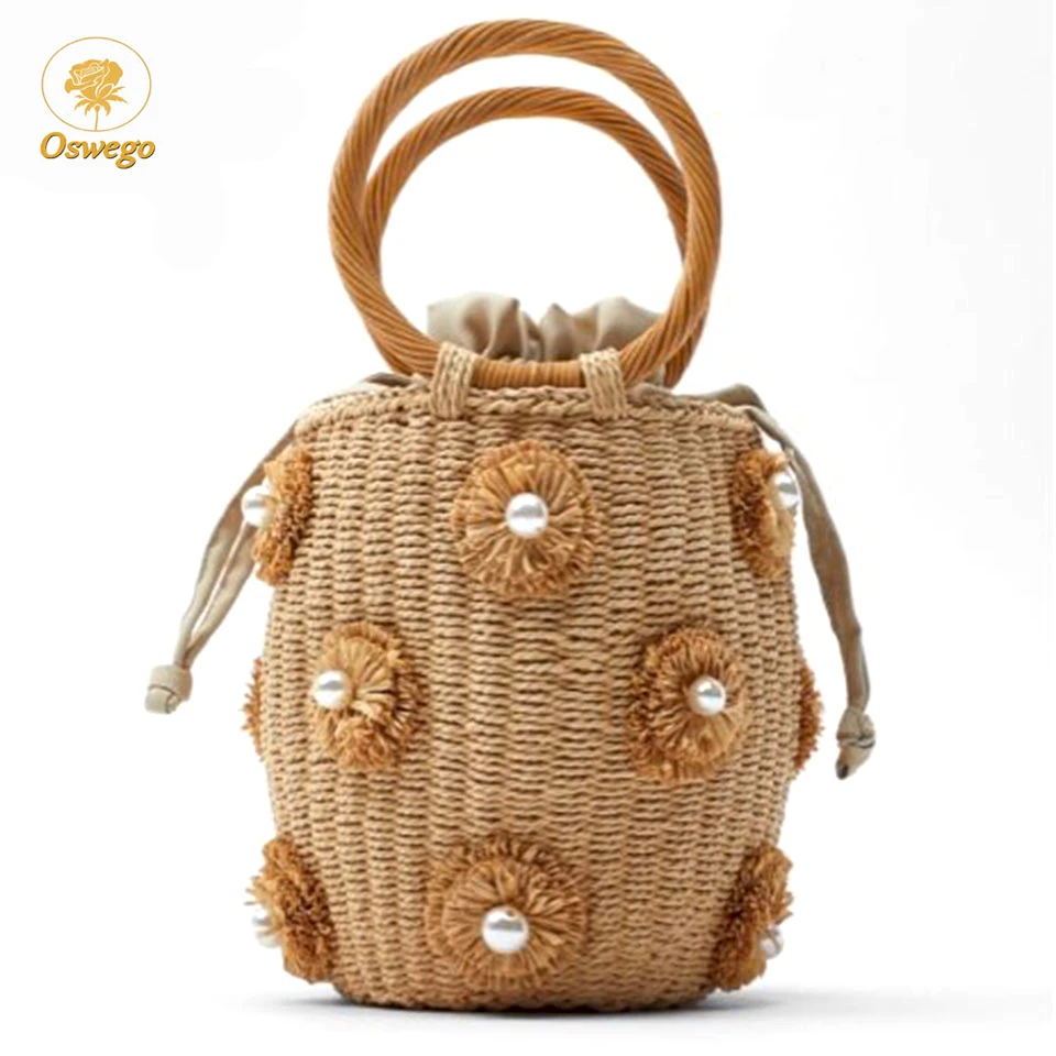 Oswego Соломенные Сумочки с жемчугом и бриллиантами для женщин плетеная Сумка из