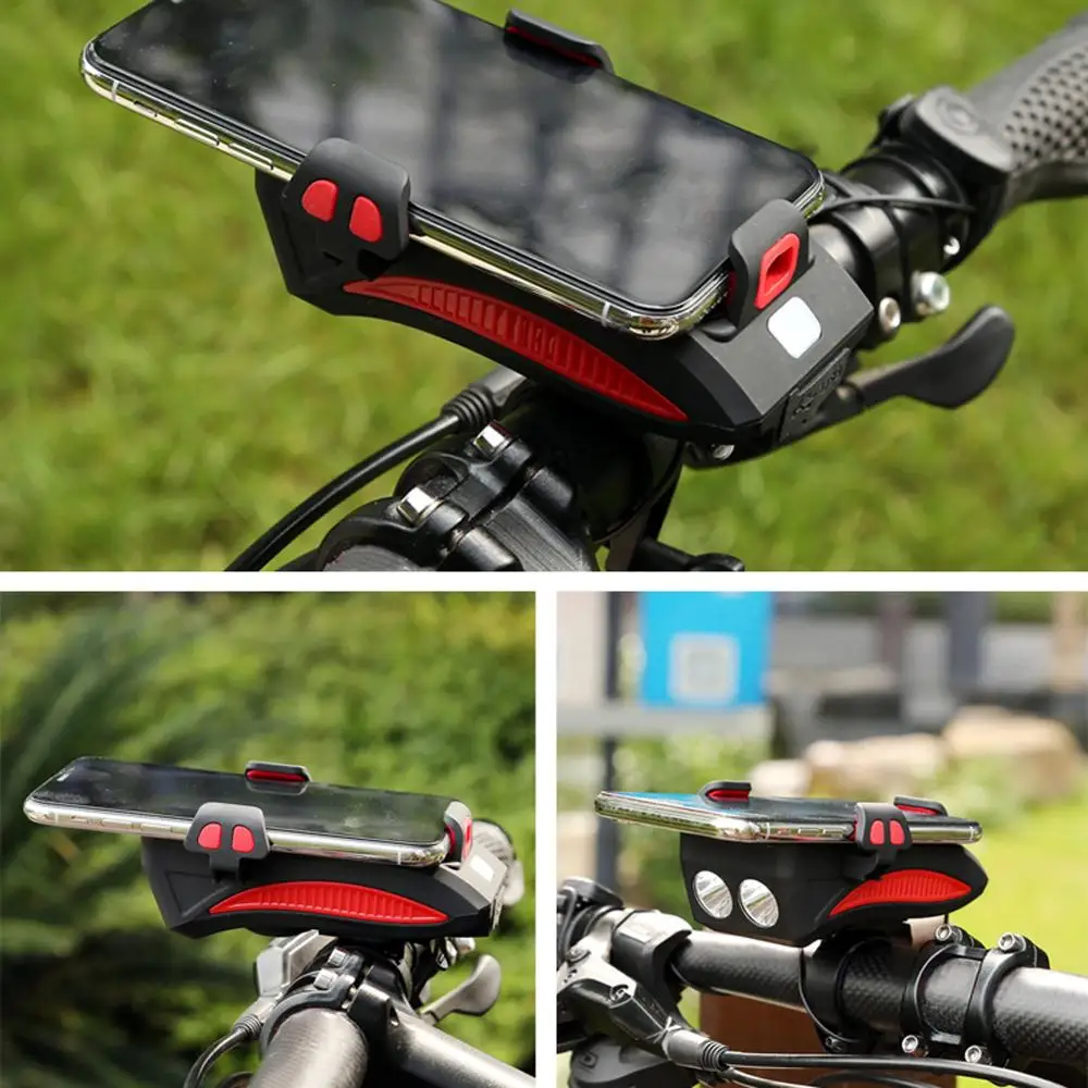 

Multi-function Bicycle Light USB Rechargeable LED Bike Head Lamp Bike Horn Phone Holder Powerbank 4 in 1 MTB Cycling Front Light