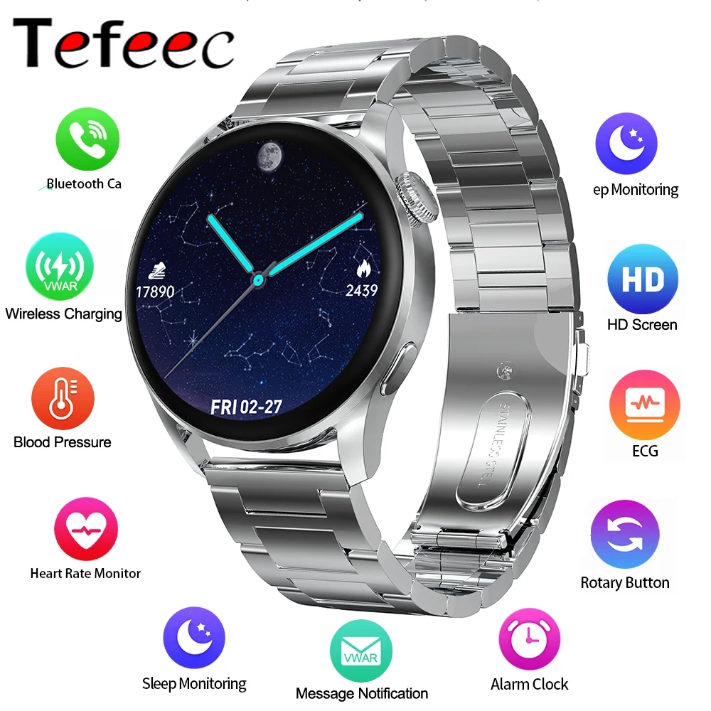 

Bluetooth Call Smart Watch 3 Pro IP68 Waterproof Wireless Charging Men Smartwatch ECG Heart Rate Monitor 3pro for Huawei Samsung