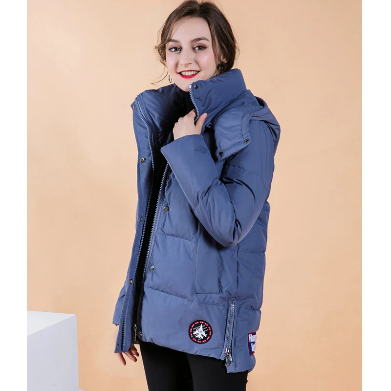 Blue Модная женская зимняя куртка на утином пуху, длинное плотное двухстороннее однотонное пальто для женщин размера плюс, облегающее - Цвет: Blue
